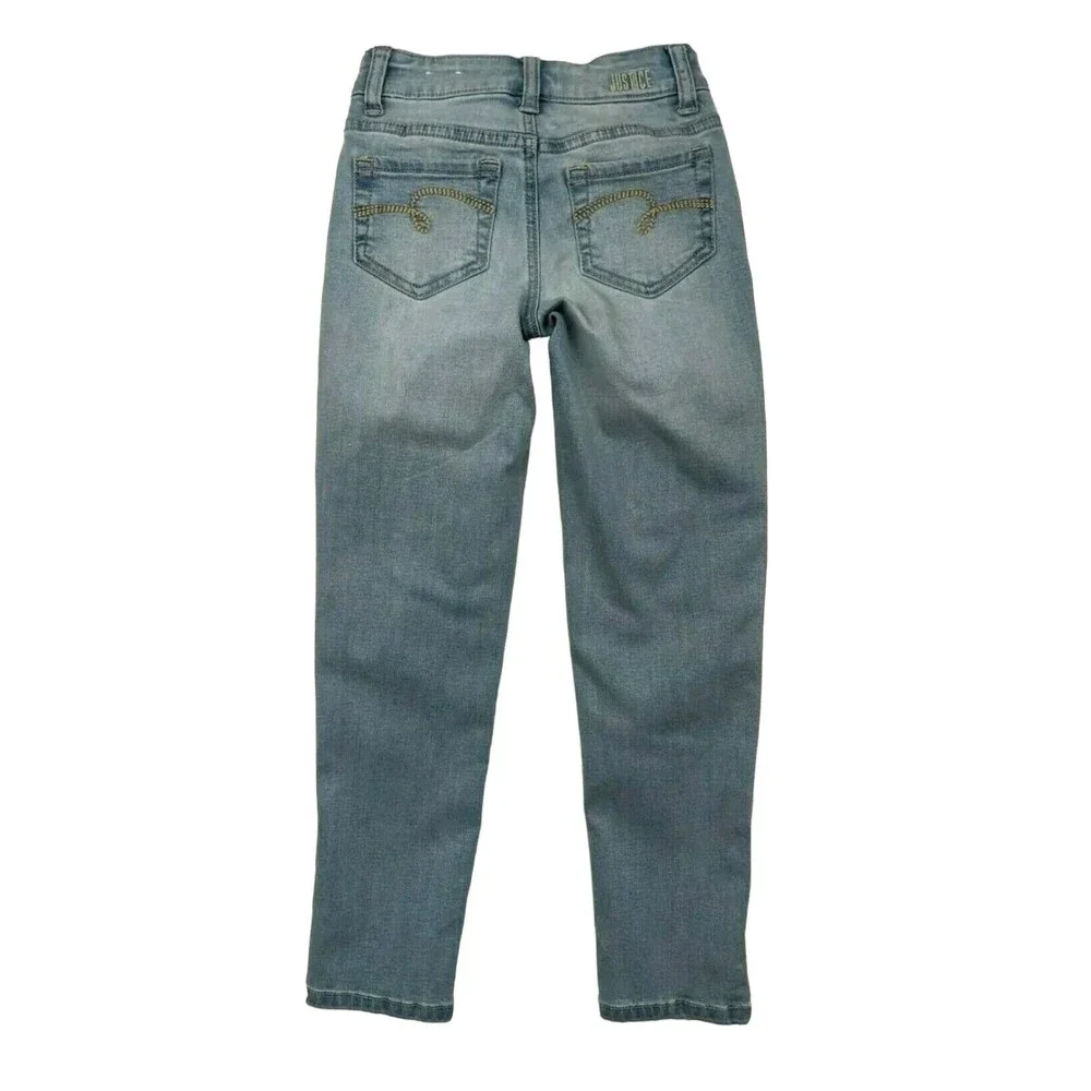 JUSTICE Girls Girlfriend Stretch Distressed Jeans Size 8 slim Boho Grunge BTS